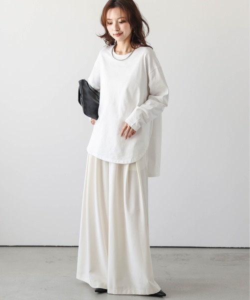Lajour（ラジュール）の「コットンサイドスリットロングTシャツ（Tシャツ/カットソー・レディース・杢グレー/ホワイト/ブラック・フリー）」の17枚目の写真