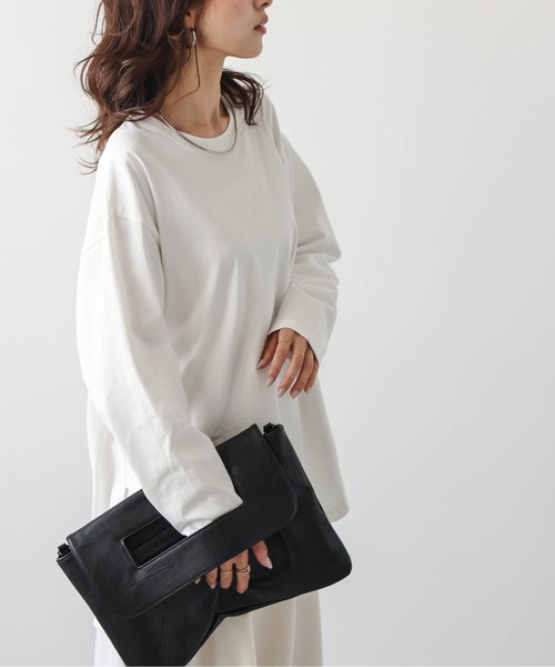 Lajour（ラジュール）の「コットンサイドスリットロングTシャツ（Tシャツ/カットソー・レディース・杢グレー/ホワイト/ブラック・フリー）」の21枚目の写真