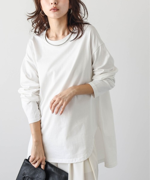 Lajour（ラジュール）の「コットンサイドスリットロングTシャツ（Tシャツ/カットソー・レディース・杢グレー/ホワイト/ブラック・フリー）」の22枚目の写真
