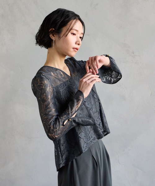 2点セット　AIMER　ストレートパンツオールインワン　花柄レースブラウス　黒 楽天市場】【Aimer Acret】ストレートパンツ・オールインワン