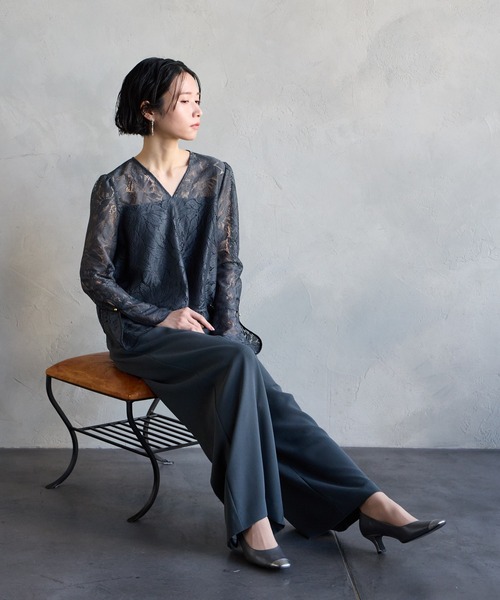 セール】【WEB限定】レースブラウス×ワイドパンツ セットアップ