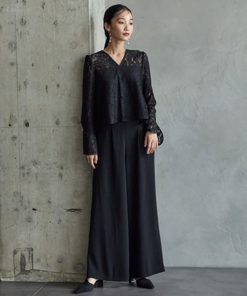 WEB限定】レースブラウス×ワイドパンツ セットアップパーティードレス