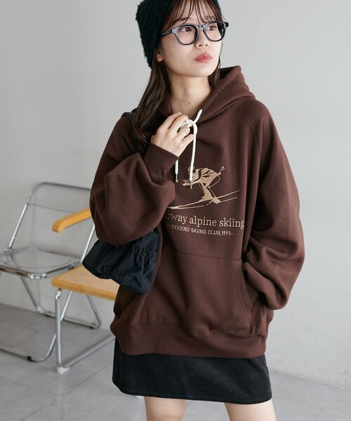 【美品】モラビト　パーカー　プルオーバー　デカロゴ　ウール　ロゴ刺繍　ブラウン 美品】モラビト パーカー プルオーバー デカロゴ ウール ロゴ