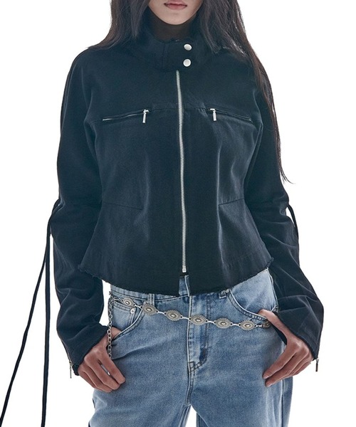 PLACE STUDIO(プレイススタジオ)の「PLACE STUDIO/ストリングラインジャケット(ブルゾン・レディース・チャコール/ブラック/クリーム・FREE)」の2枚目の写真