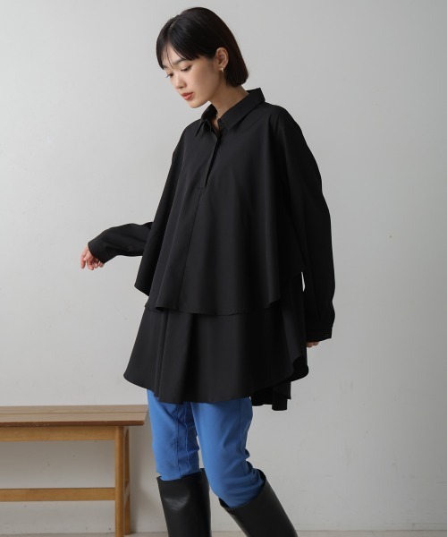 Bou Jeloud(ブージュルード)の「フレアシャツチュニック(Tシャツ/カットソー・レディース・ブラック/マスタード/オレンジ/グリーン・38)」の6枚目の写真