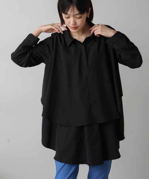 Bou Jeloud(ブージュルード)の「フレアシャツチュニック(Tシャツ/カットソー・レディース・ブラック/マスタード/オレンジ/グリーン・38)」の7枚目の写真
