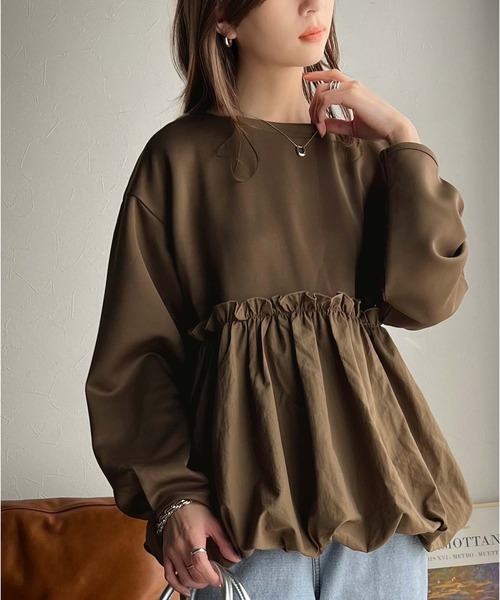 セール】大人可愛く着映えする。異素材ドッキングゆったりサイズ感の