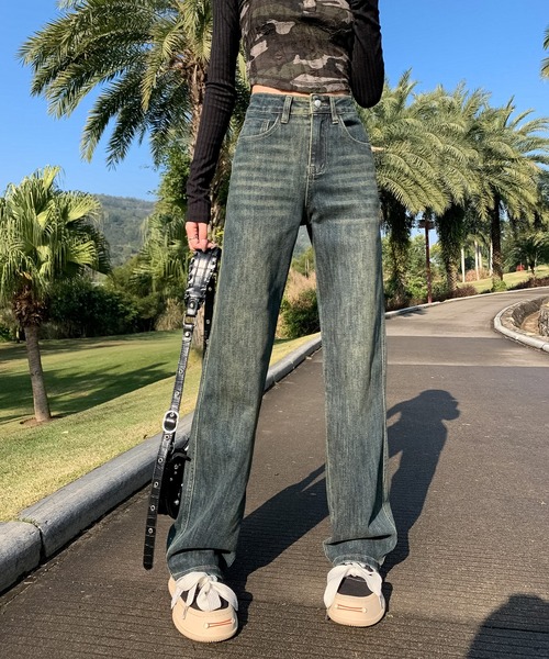 aimoha（アイモハ）の「【Aimoha】ストレートフィット ドレープジーンズ（デニムパンツ・レディース・ネイビー/ライトブルー/グレー/ブルー・SMALL/MEDIUM/LARGE）」の2枚目の写真