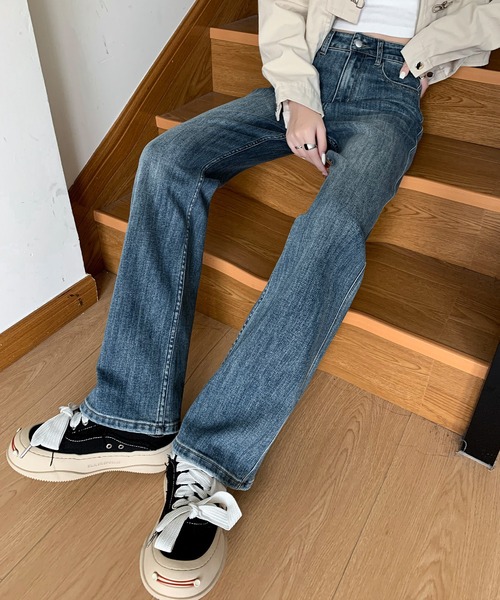 aimoha（アイモハ）の「【Aimoha】ストレートフィット ドレープジーンズ（デニムパンツ・レディース・ネイビー/ライトブルー/グレー/ブルー・SMALL/MEDIUM/LARGE）」の7枚目の写真