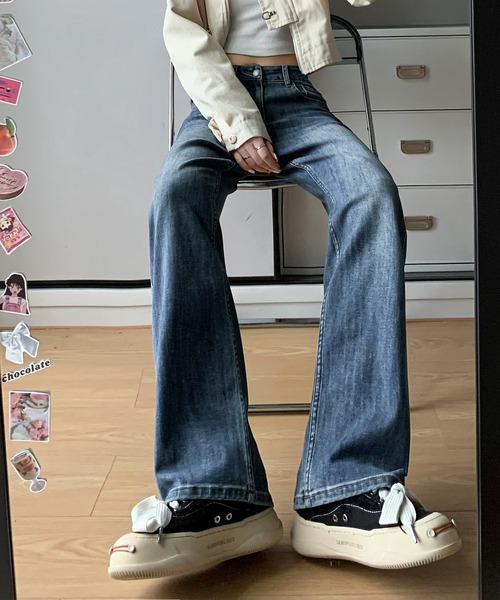 aimoha（アイモハ）の「【Aimoha】ストレートフィット ドレープジーンズ（デニムパンツ・レディース・ネイビー/ライトブルー/グレー/ブルー・SMALL/MEDIUM/LARGE）」の9枚目の写真