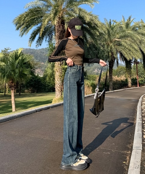 aimoha（アイモハ）の「【Aimoha】ストレートフィット ドレープジーンズ（デニムパンツ・レディース・ネイビー/ライトブルー/グレー/ブルー・SMALL/MEDIUM/LARGE）」の10枚目の写真