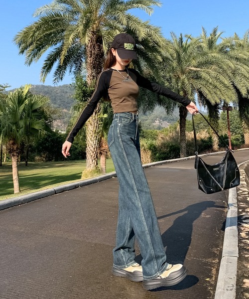 aimoha（アイモハ）の「【Aimoha】ストレートフィット ドレープジーンズ（デニムパンツ・レディース・ネイビー/ライトブルー/グレー/ブルー・SMALL/MEDIUM/LARGE）」の11枚目の写真