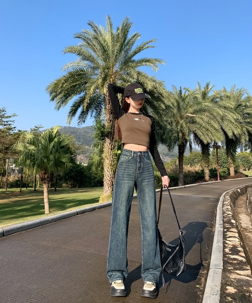 aimoha（アイモハ）の「【Aimoha】ストレートフィット ドレープジーンズ（デニムパンツ・レディース・ネイビー/ライトブルー/グレー/ブルー・SMALL/MEDIUM/LARGE）」の12枚目の写真