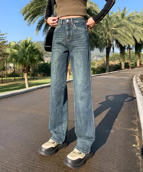 aimoha（アイモハ）の「【Aimoha】ストレートフィット ドレープジーンズ（デニムパンツ・レディース・ネイビー/ライトブルー/グレー/ブルー・SMALL/MEDIUM/LARGE）」の14枚目の写真