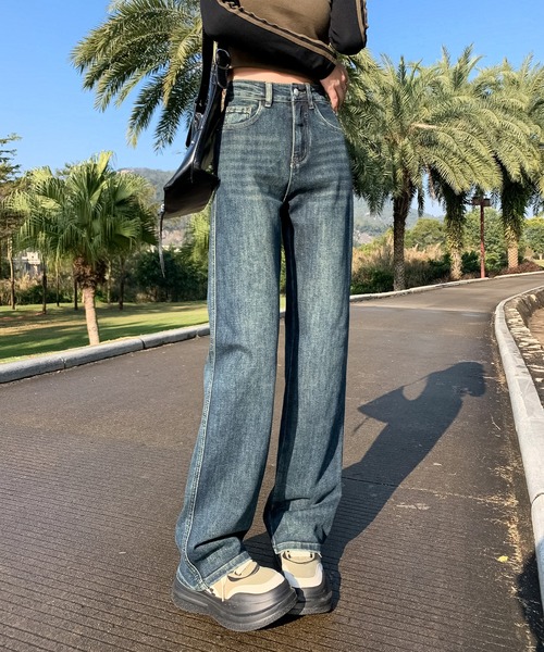 aimoha（アイモハ）の「【Aimoha】ストレートフィット ドレープジーンズ（デニムパンツ・レディース・ネイビー/ライトブルー/グレー/ブルー・SMALL/MEDIUM/LARGE）」の15枚目の写真