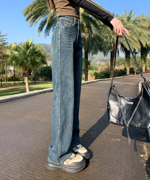 aimoha（アイモハ）の「【Aimoha】ストレートフィット ドレープジーンズ（デニムパンツ・レディース・ネイビー/ライトブルー/グレー/ブルー・SMALL/MEDIUM/LARGE）」の16枚目の写真