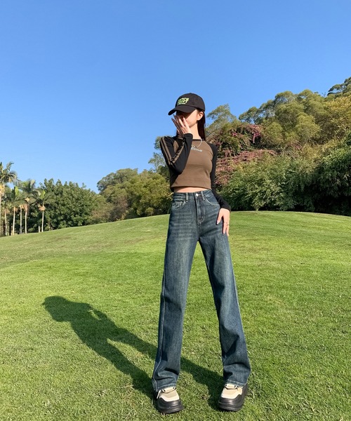 aimoha（アイモハ）の「【Aimoha】ストレートフィット ドレープジーンズ（デニムパンツ・レディース・ネイビー/ライトブルー/グレー/ブルー・SMALL/MEDIUM/LARGE）」の22枚目の写真