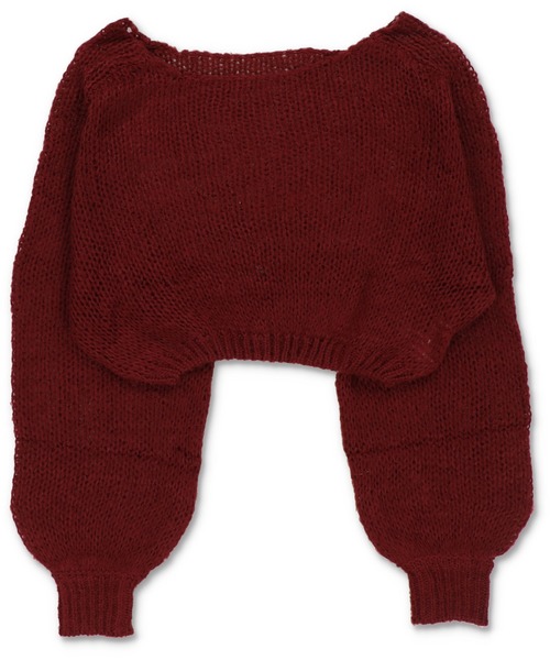 SPINNS（スピンズ）の「ショート丈モヘアタッチ透かし編みメッシュニット（ニット/セーター・レディース・グレー/ブラック/アイボリー/カーキ/バーガンディー/ブラウン/杢グレー・ONESIZE）」の7枚目の写真