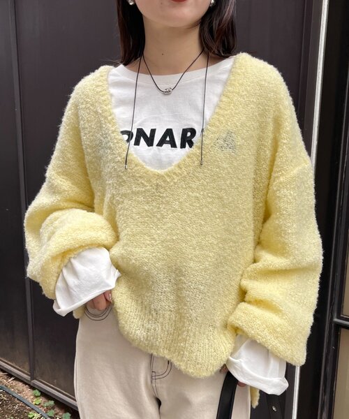 CIAOPANIC TYPY（チャオパニックティピー）の「深Vネックブークレシアーニット（ニット/セーター・レディース・ベージュ/イエロー/オフホワイト/ブラック・ONE SIZE）」の22枚目の写真