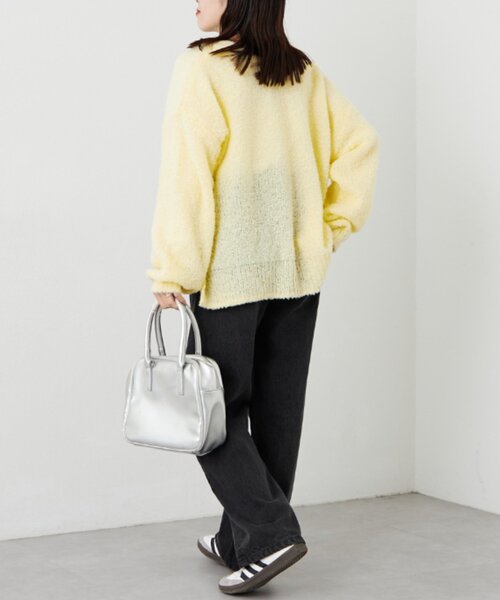 CIAOPANIC TYPY（チャオパニックティピー）の「深Vネックブークレシアーニット（ニット/セーター・レディース・ベージュ/イエロー/オフホワイト/ブラック・ONE SIZE）」の6枚目の写真