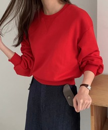 HEILIS（ヘイリス）の「【定番人気！HIT ITEM！】【新色追加】クロップドスウェットトップス / アイボリー オフホワイト ブラック ネイビー レッド 赤 オートミール グレー ショート丈 スウェット 長袖 ノームコア シティガール 韓国 スポーツミックス 秋服 冬服 無地 春服 シンプル コンパクト クロップド プルオーバー（スウェット）」