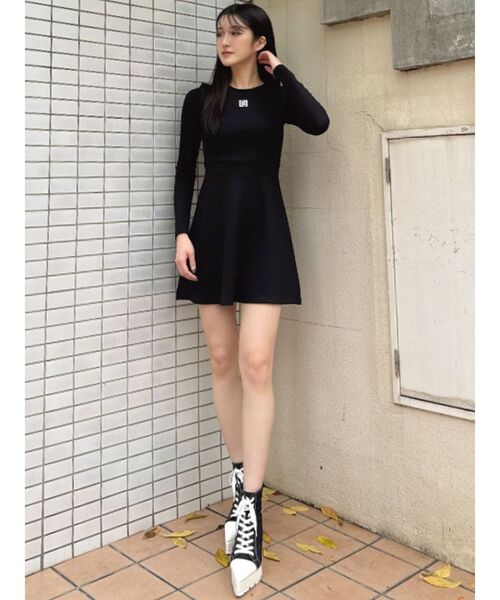 GYDA（ジェイダ）の「GYGYプレートタイトスウェットフレアワンピース（ワンピース・レディース・オフホワイト/ブラック・FREE）」の14枚目の写真