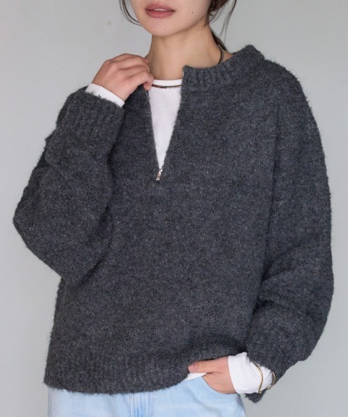 TRIANGLE PALETTE（トライアングルパレット）の「ジップアップニット（ニット/セーター・レディース・グレイッシュベージュ/ダークグレー/ブルー/ブラウン・FREE）」の5枚目の写真