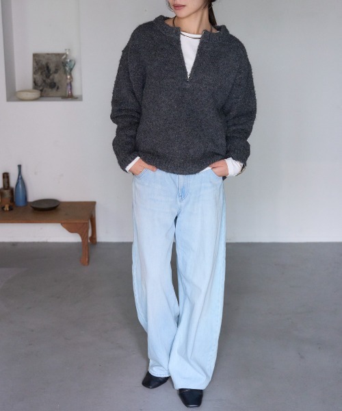 TRIANGLE PALETTE（トライアングルパレット）の「ジップアップニット（ニット/セーター・レディース・グレイッシュベージュ/ダークグレー/ブルー/ブラウン・FREE）」の16枚目の写真