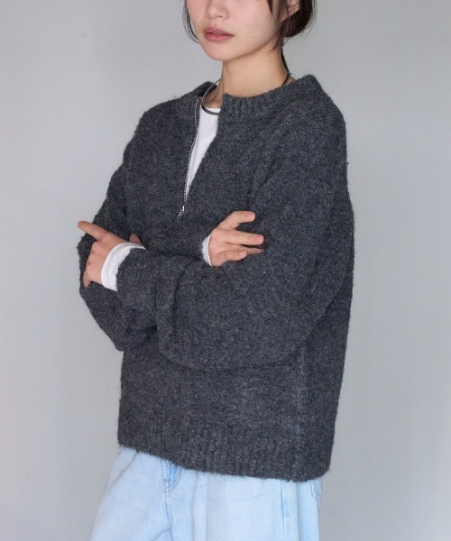 TRIANGLE PALETTE（トライアングルパレット）の「ジップアップニット（ニット/セーター・レディース・グレイッシュベージュ/ダークグレー/ブルー/ブラウン・FREE）」の11枚目の写真