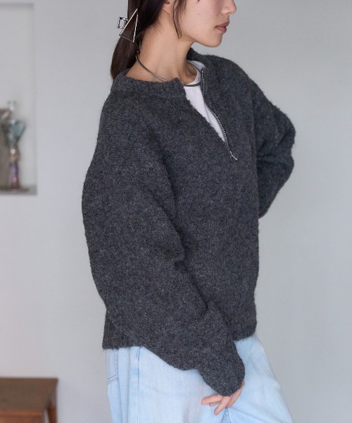 TRIANGLE PALETTE（トライアングルパレット）の「ジップアップニット（ニット/セーター・レディース・グレイッシュベージュ/ダークグレー/ブルー/ブラウン・FREE）」の14枚目の写真