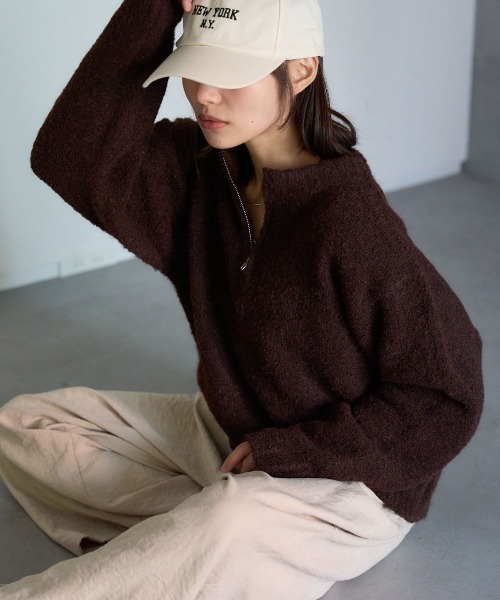 TRIANGLE PALETTE（トライアングルパレット）の「ジップアップニット（ニット/セーター・レディース・グレイッシュベージュ/ダークグレー/ブルー/ブラウン・FREE）」の17枚目の写真