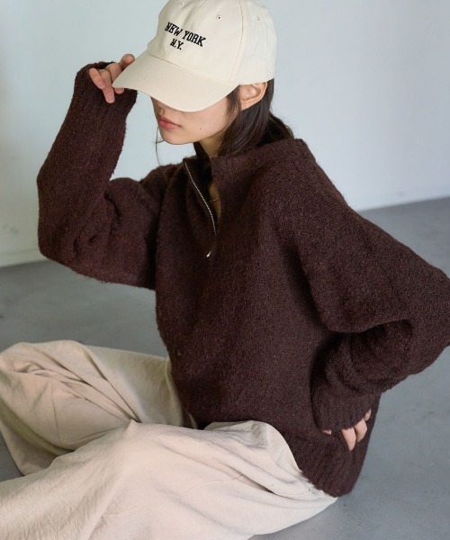 TRIANGLE PALETTE（トライアングルパレット）の「ジップアップニット（ニット/セーター・レディース・グレイッシュベージュ/ダークグレー/ブルー/ブラウン・FREE）」の19枚目の写真