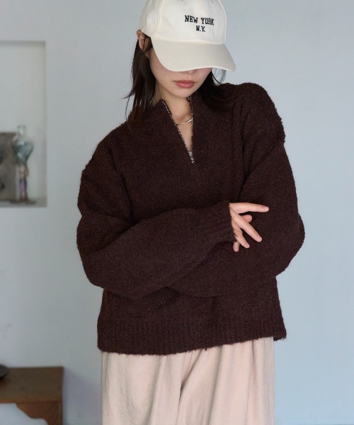 TRIANGLE PALETTE（トライアングルパレット）の「ジップアップニット（ニット/セーター・レディース・グレイッシュベージュ/ダークグレー/ブルー/ブラウン・FREE）」の20枚目の写真