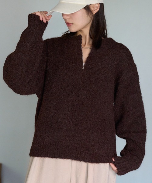 TRIANGLE PALETTE（トライアングルパレット）の「ジップアップニット（ニット/セーター・レディース・グレイッシュベージュ/ダークグレー/ブルー/ブラウン・FREE）」の21枚目の写真