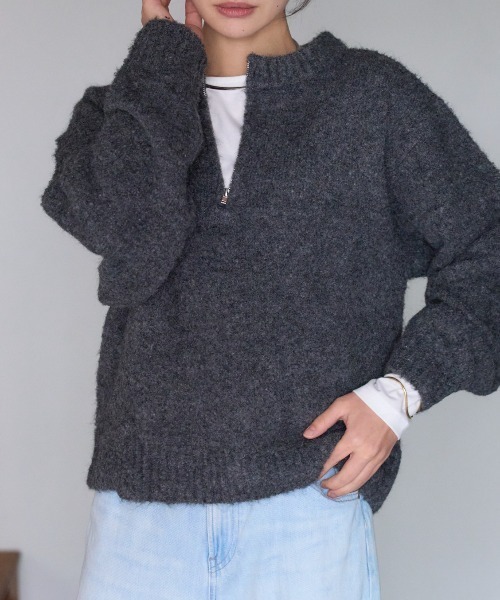 TRIANGLE PALETTE（トライアングルパレット）の「ジップアップニット（ニット/セーター・レディース・グレイッシュベージュ/ダークグレー/ブルー/ブラウン・FREE）」の10枚目の写真