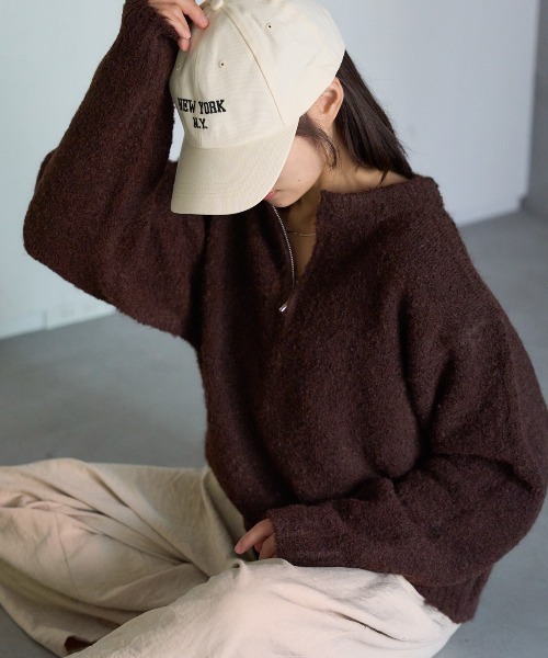 TRIANGLE PALETTE（トライアングルパレット）の「ジップアップニット（ニット/セーター・レディース・グレイッシュベージュ/ダークグレー/ブルー/ブラウン・FREE）」の7枚目の写真