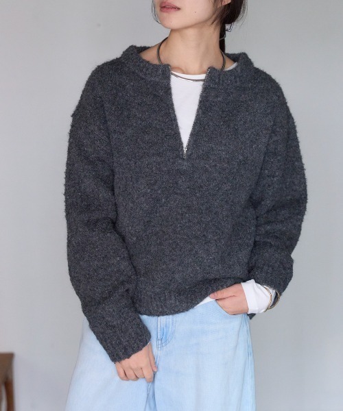 TRIANGLE PALETTE（トライアングルパレット）の「ジップアップニット（ニット/セーター・レディース・グレイッシュベージュ/ダークグレー/ブルー/ブラウン・FREE）」の8枚目の写真