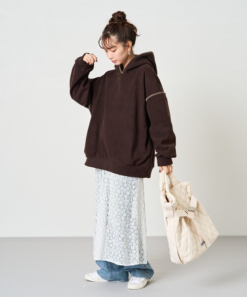 FREAK'S STORE（フリークスストア）の「限定展開　ブランケットステッチ フリースパーカー（パーカー・レディース・杢グレー/ナチュラル/ダークブラウン/ブラック・ﾌﾘ-）」の5枚目の写真