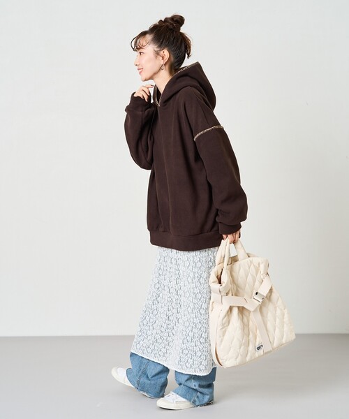 FREAK'S STORE（フリークスストア）の「限定展開　ブランケットステッチ フリースパーカー（パーカー・レディース・杢グレー/ナチュラル/ダークブラウン/ブラック・ﾌﾘ-）」の6枚目の写真