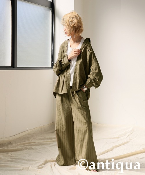 antiqua（アンティカ）の「インド綿ステッチシャツ（シャツ/ブラウス・レディース・カーキ/ブラック・ONESIZE）」の15枚目の写真