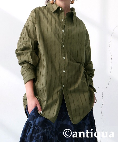 antiqua（アンティカ）の「インド綿ステッチシャツ（シャツ/ブラウス・レディース・カーキ/ブラック・ONESIZE）」の16枚目の写真