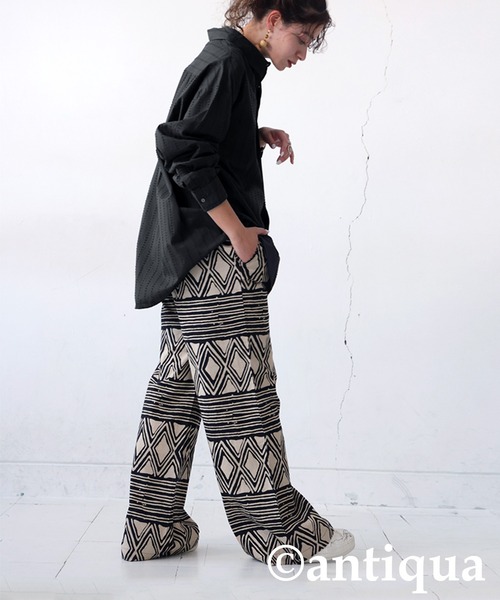 antiqua（アンティカ）の「インド綿ステッチシャツ（シャツ/ブラウス・レディース・カーキ/ブラック・ONESIZE）」の4枚目の写真