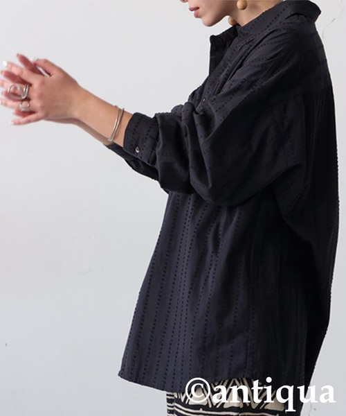 antiqua（アンティカ）の「インド綿ステッチシャツ（シャツ/ブラウス・レディース・カーキ/ブラック・ONESIZE）」の5枚目の写真