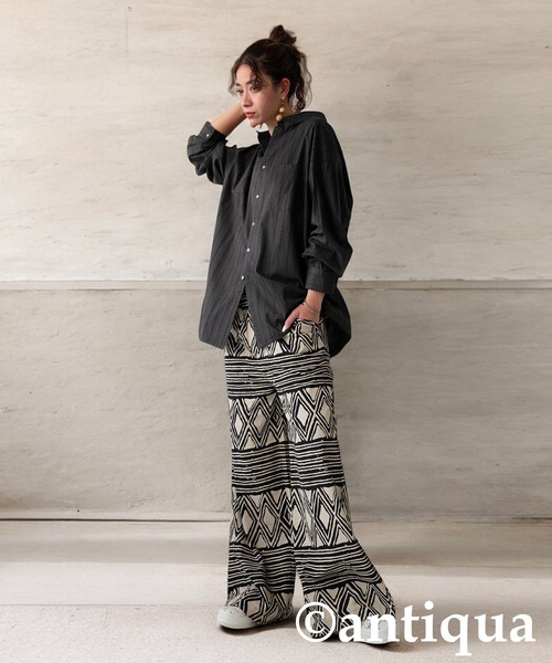 antiqua（アンティカ）の「インド綿ステッチシャツ（シャツ/ブラウス・レディース・カーキ/ブラック・ONESIZE）」の7枚目の写真