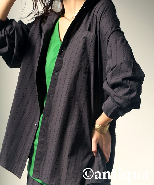 antiqua（アンティカ）の「インド綿ステッチシャツ（シャツ/ブラウス・レディース・カーキ/ブラック・ONESIZE）」の9枚目の写真