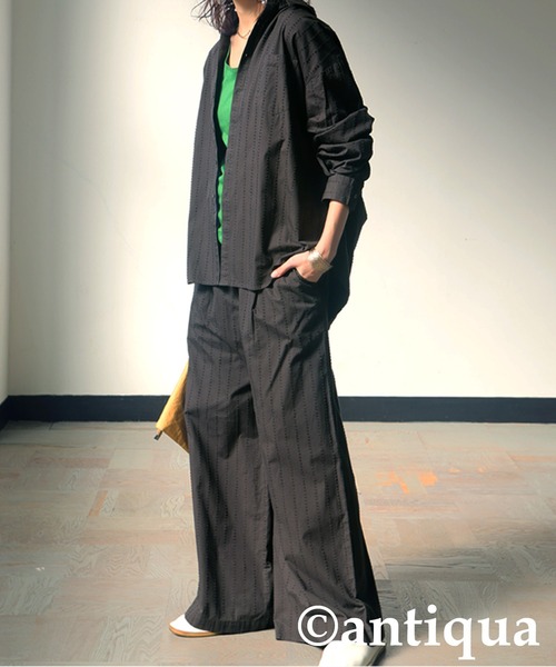 antiqua（アンティカ）の「インド綿ステッチシャツ（シャツ/ブラウス・レディース・カーキ/ブラック・ONESIZE）」の10枚目の写真
