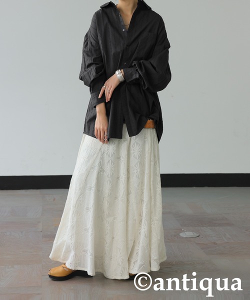 antiqua（アンティカ）の「インド綿ステッチシャツ（シャツ/ブラウス・レディース・カーキ/ブラック・ONESIZE）」の11枚目の写真