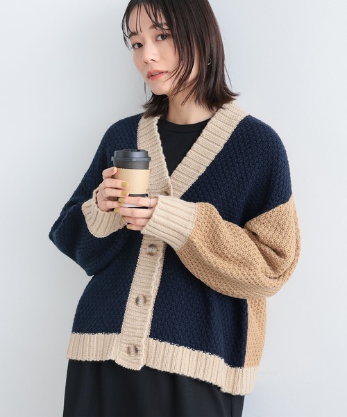n'OrLABEL（ノアールレーベル）の「配色ニットカーディガン（カーディガン/ボレロ・レディース・グレイッシュベージュ/ネイビー・FREE）」の12枚目の写真