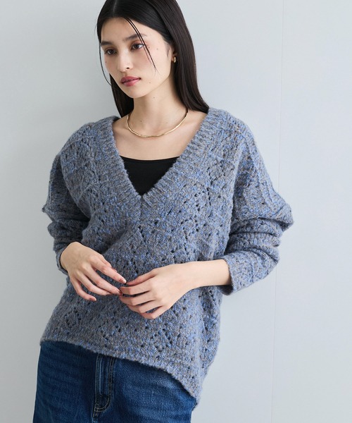 VIS（ビス）の「ミックスカラー深Vネックニット（ニット/セーター・レディース・グレー系その他/ブルー系その他4/ベージュ系その他・FREE）」の17枚目の写真