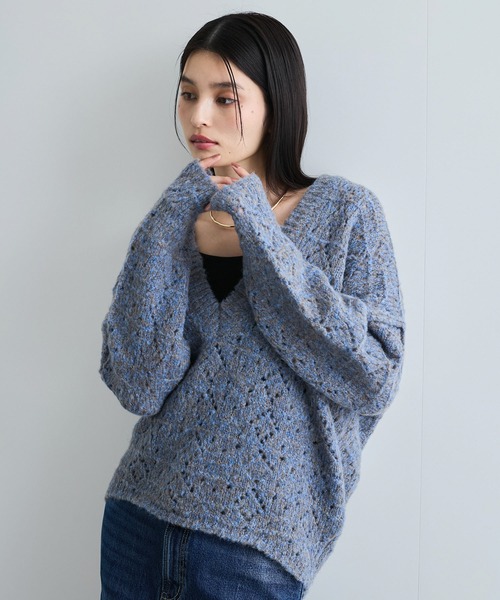 VIS（ビス）の「ミックスカラー深Vネックニット（ニット/セーター・レディース・グレー系その他/ブルー系その他4/ベージュ系その他・FREE）」の16枚目の写真